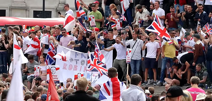 Far right protesters in Trafalgar Square
