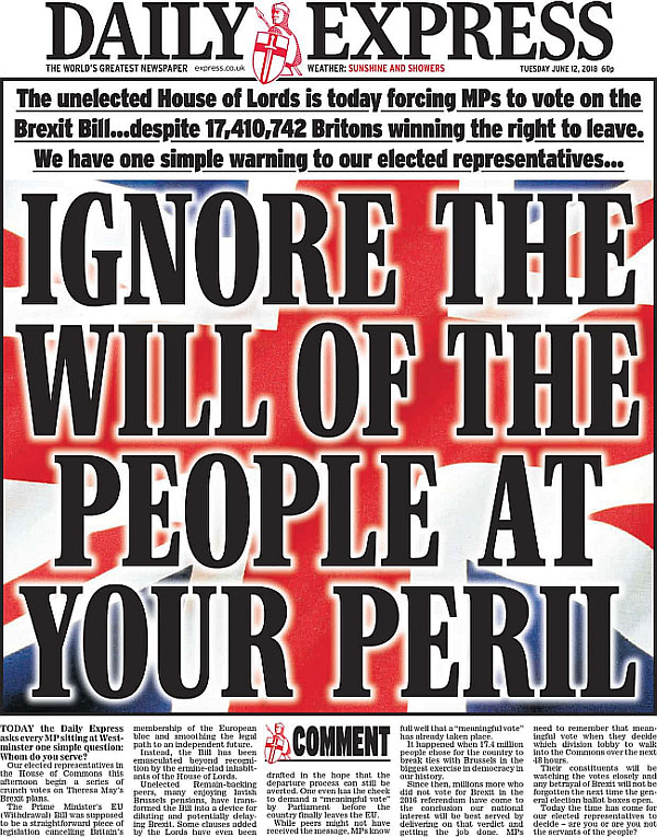 Daily Express: ignore the will of the people at your peril