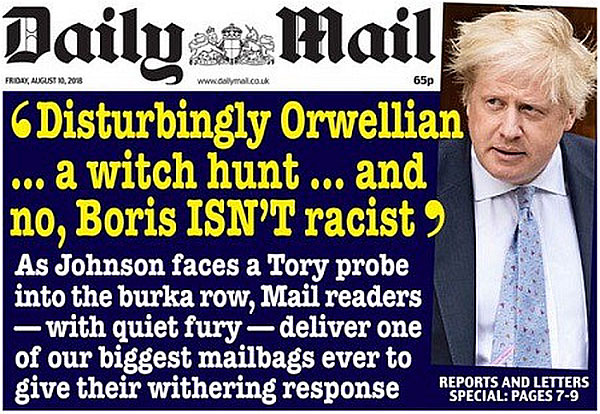 Daily Mail on "witch hunt" of Boris Johnson