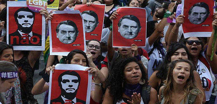 Brazillian women protest against ne0-fascist Jair Bolsonaro