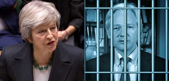Theresa May. Assange behind bars