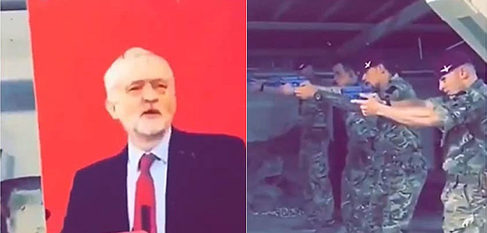 Uk army members using Jeremy Corbyn for target practice